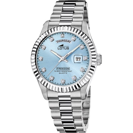 LOTUS WATCHES Mod. FREEDOM Day Date LIGHT BLUE, CRYSTAL INDEXES-0