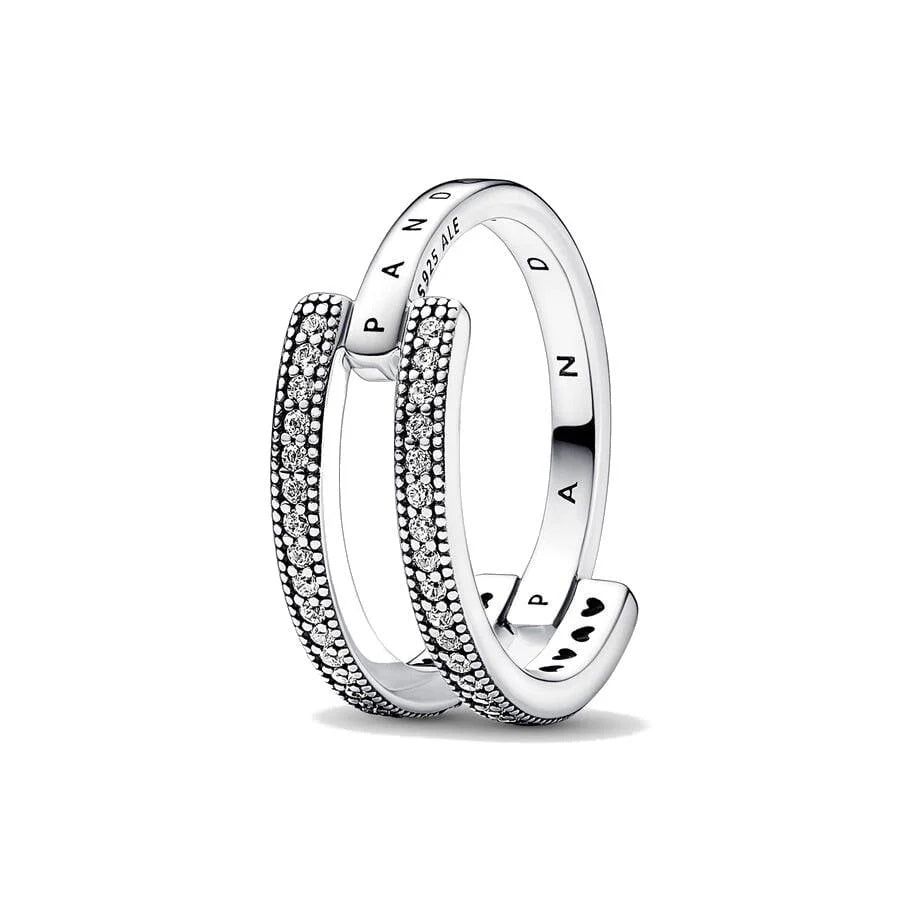 PANDORA JEWELS Mod. SIGNATURE LOGO & PAVE DOUBLE BAND - RING - Size 54 ***SPECIAL PRICE***-0