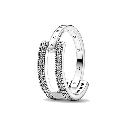 PANDORA JEWELS Mod. SIGNATURE LOGO & PAVE DOUBLE BAND - RING - Size 54 ***SPECIAL PRICE***-0