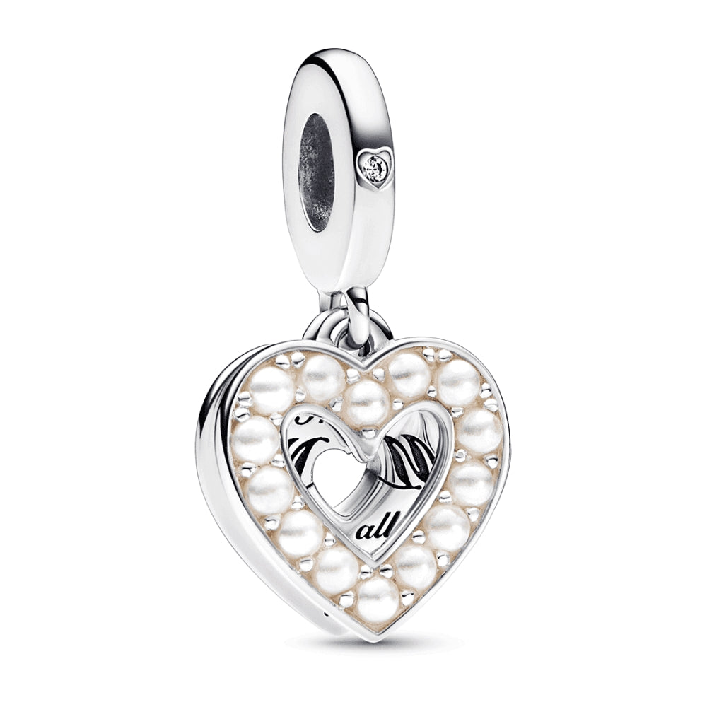 PANDORA CHARMS Mod. PEARLESCENT WHITE HEART DOUBLE