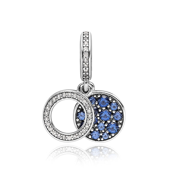 PANDORA CHARMS Mod. SPARKLING BLUE DISC DOUBLE DANGLE