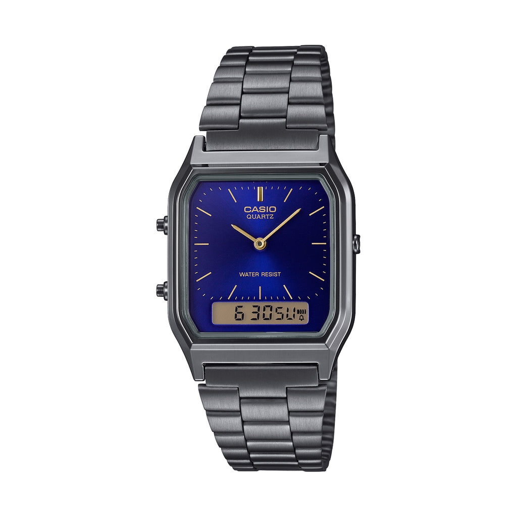 CASIO VINTAGE Mod. EDGY COLLECTION SUNRAY DIAL - GUN METAL NIGHT BLUE-0