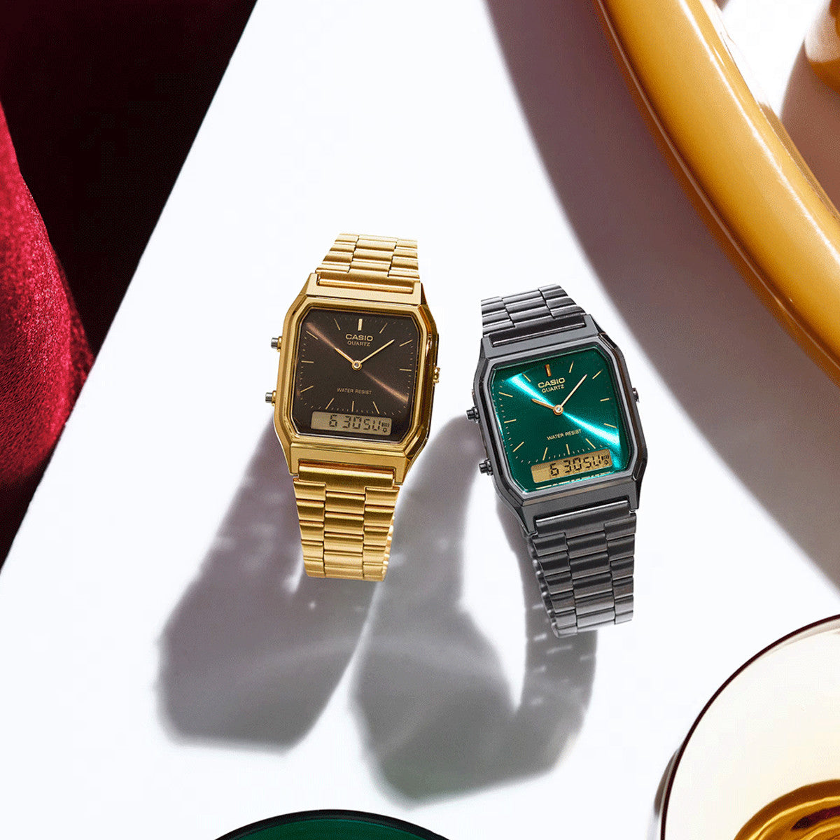 CASIO VINTAGE Mod. EDGY COLLECTION GUN METAL - EMERALD GREEN-1