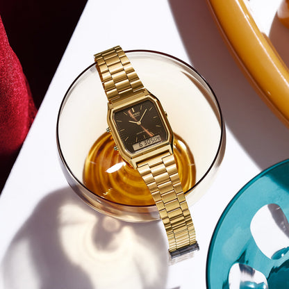 CASIO VINTAGE Mod. EDGY COLLECTION SUNRAY DIAL, GOLD- BLACK-1