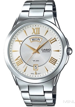 CASIO BESIDE Mod. DAY & DATE - WHITE, GOLD INDEXES-0