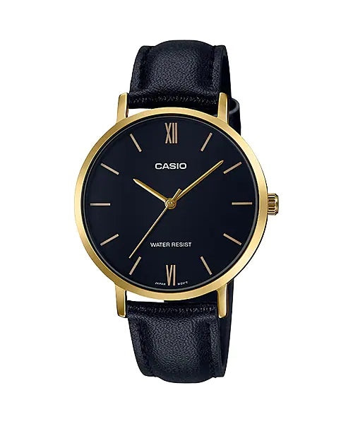 CASIO COLLECTION Mod. MINIMAL GOLD, LEATHER - BLACK-0