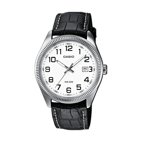 CASIO COLLECTION Mod. DATE.  LEATHER - WHITE, NUMBERS-0