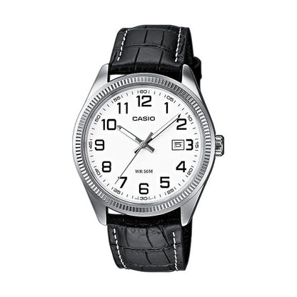 CASIO COLLECTION Mod. DATE.  LEATHER - WHITE, NUMBERS-0