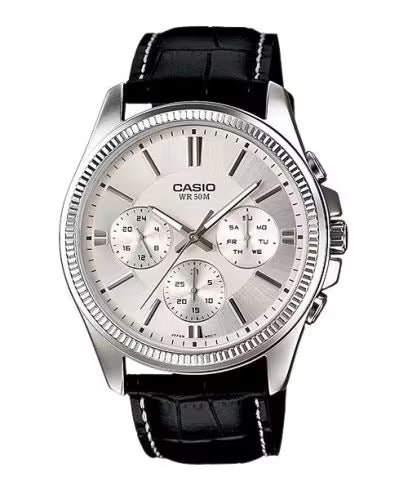 CASIO Mod. DAY DATE MULTIFUNCTION,  LEATHER - WHITE-0
