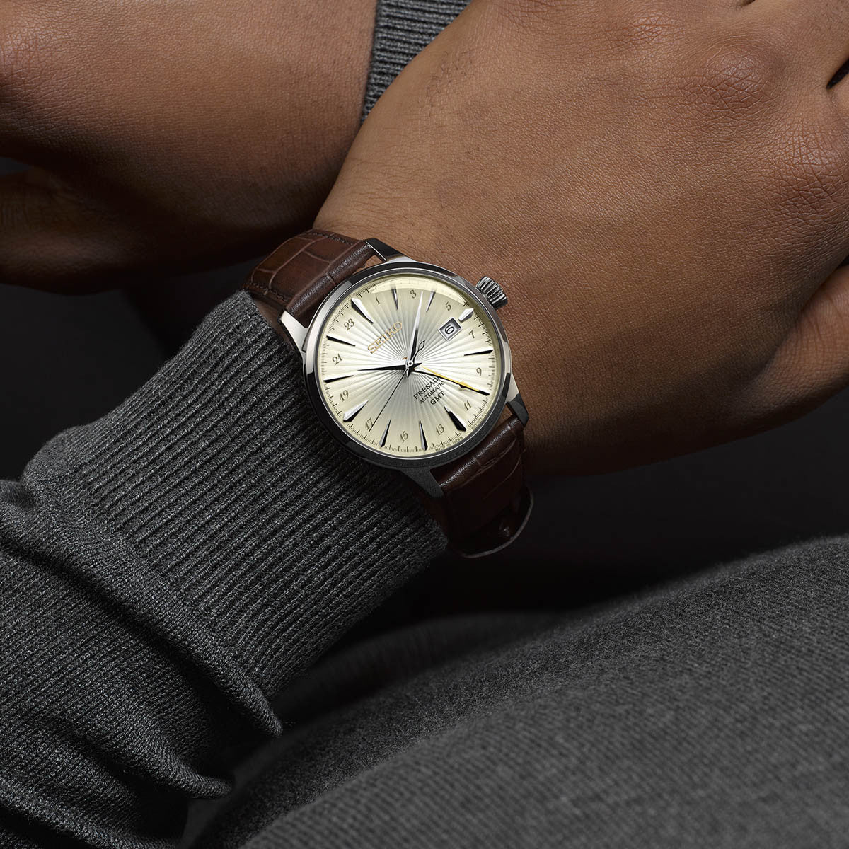 SEIKO PRESAGE Mod. COCKTAIL AUTOMATIC - LEATHER, CREAM-4