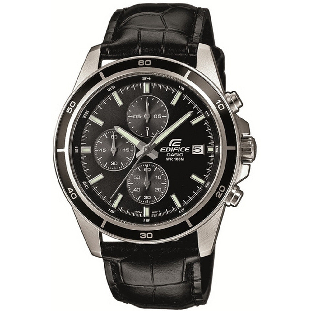 CASIO EDIFICE Mod. CLASSIC CHRONOGRAPH LEATHER- ALL BLACK-0