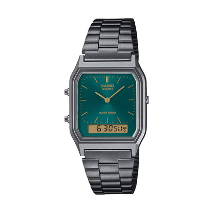 CASIO VINTAGE Mod. EDGY COLLECTION GUN METAL - EMERALD GREEN-0